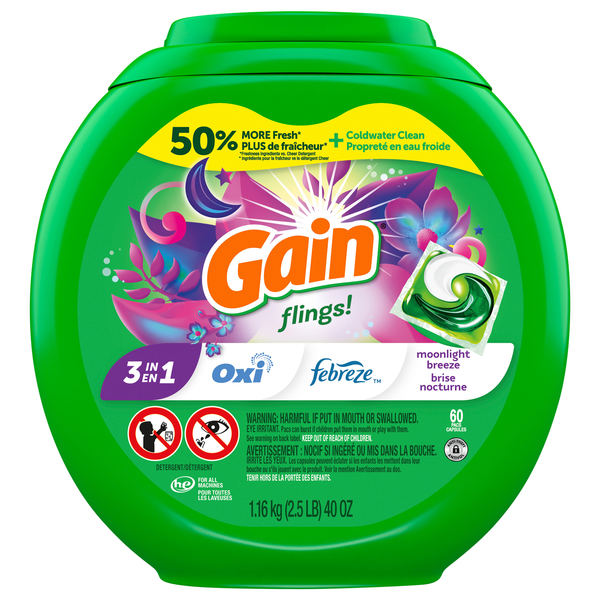 Gain Flings! Moonlight Breeze 3-in-1 Laundry Detergent Pacs - 70 ct