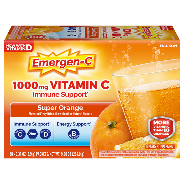 Emergen-C Super Orange Flavor 1000mg Vitamin C Fizzy Drink Mix