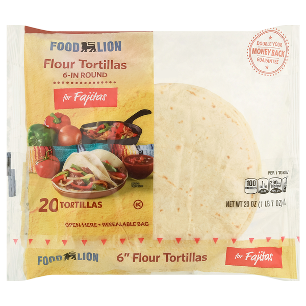 Food Lion Flour Tortillas for Fajitas 6 Inch - 20 ct