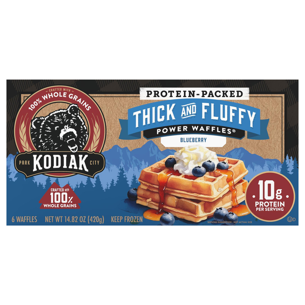 Kodiak Protein-Packed Thick & Fluffy Blueberry Power Waffles - 6 ct
