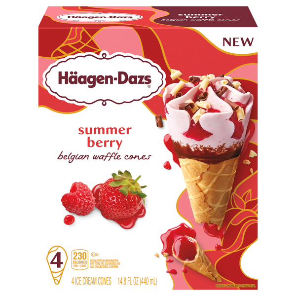 Haagen-Dazs Summer Berry Belgian Waffle Ice Cream Cones - 4 ct