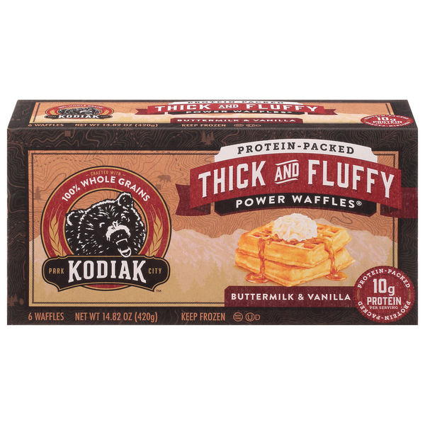 Save on Kodiak Cakes Thick & Fluffy Power Waffles Buttermilk & Vanilla