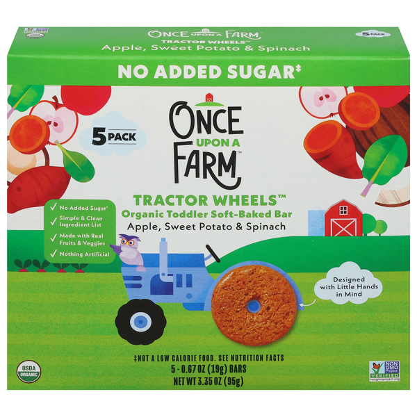 Once Upon a Farm Tractor Wheels Organic Apple/Sweet Pot/Spinach Bar - 5 ct
