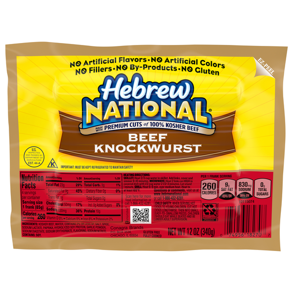Save on Hebrew National 100 Kosher Beef Knockwurst 4 ct Order Online