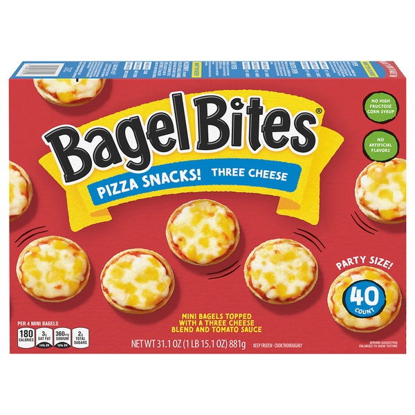 Bagel Bites Three Cheese Mini Pizza Snacks - 40 ct Frozen