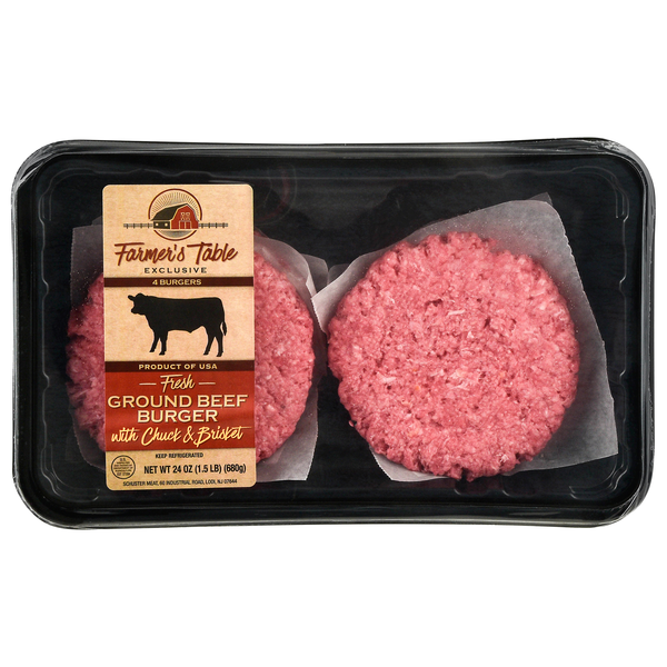 Farmer's Table Ground Beef Burger Patties w/Chuck & Brisket - 4 ct Fresh