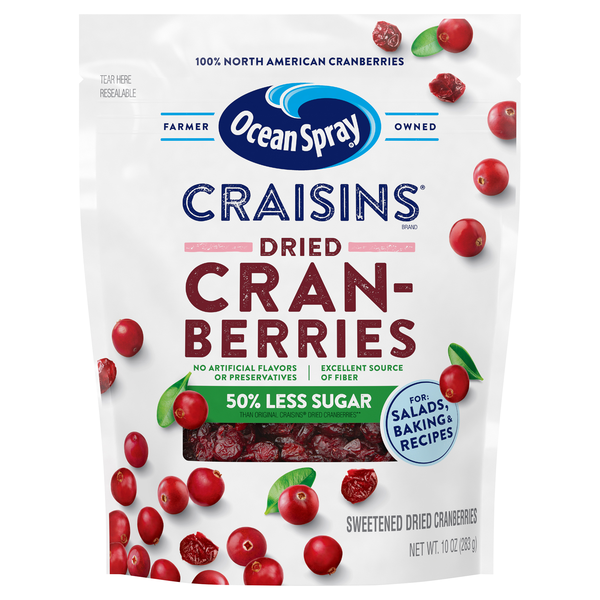 Ocean Spray Craisins 50% Less Sugar Sweetened Dried Fruit Cranberries