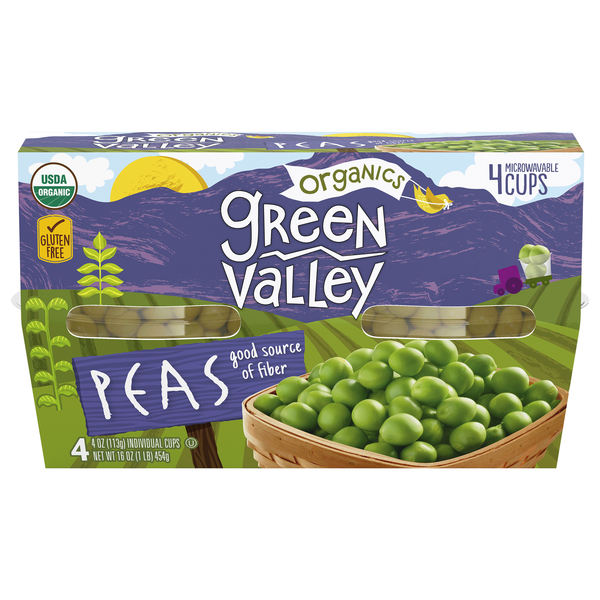 Green Valley Organics Peas Microwavable Cups- 4 ct