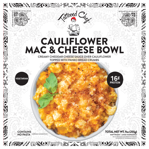 Tattooed Chef Cauliflower Mac & Cheese 16g Protein Bowl Frozen