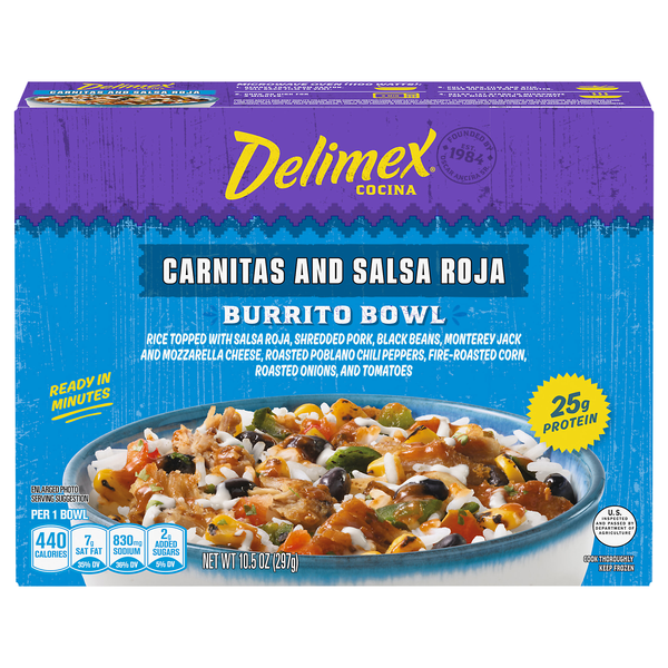 Delimex Carnitas & Salsa Roja Burrito Bowl Frozen Meal
