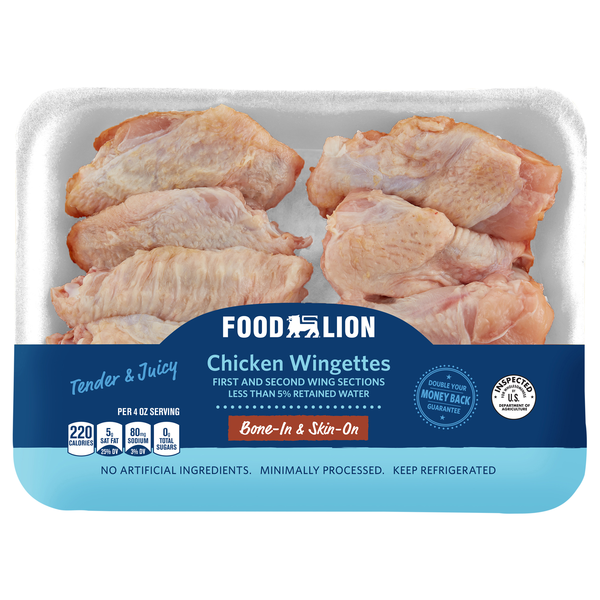 Food Lion Bone-In Skin-On Chicken Wingettes Fresh