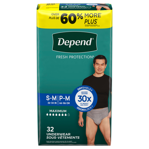 Depend Men's Fresh Protection Incontinence Underwear Maximum Gray S/M