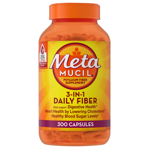 MetaMucil 3-in-1 Psyllium Fiber Supplement Capsules