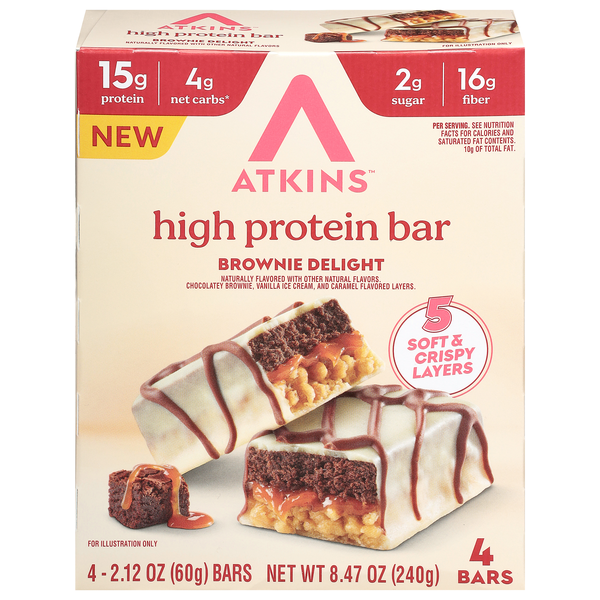 Atkins Brownie Delight 15g High Protein Bars - 4 ct