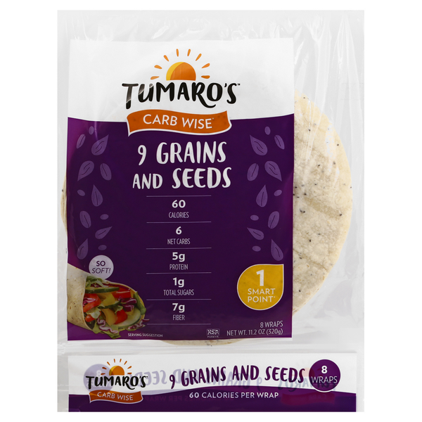 Save on Tumaro's Wraps 9 Grain with Chia LowinCarb 8 ct Order