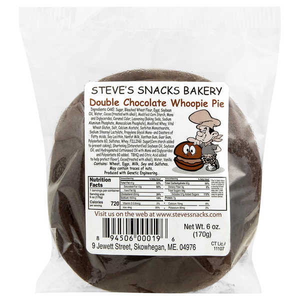 Steve's Snacks Bakery Double Chocolate Whoopie Pie