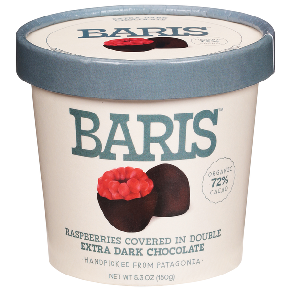 Baris Raspberries Covered in Double Extra Dark Chocolate Frozen