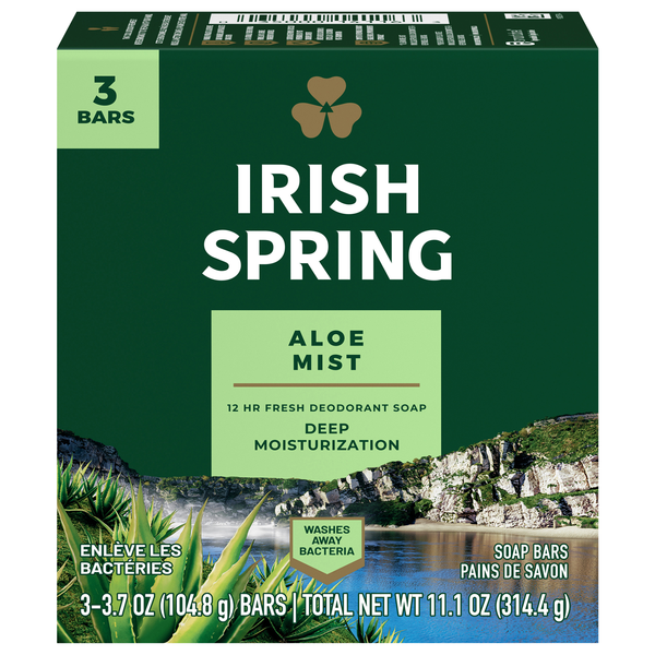 Irish Spring Aloe Mist Deodorant Soap Bars - 3 ct