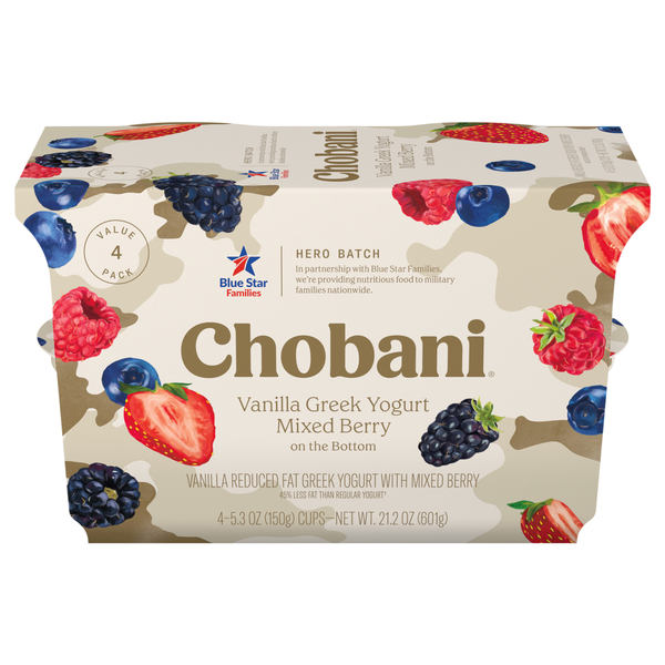 Chobani Low Fat Vanilla Mixed Berry on the Bottom Greek Yogurt Cups - 4 ct