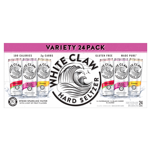 White Claw Hard Seltzer Black Cherry/Mango/Watermelon Variety - 24 pk