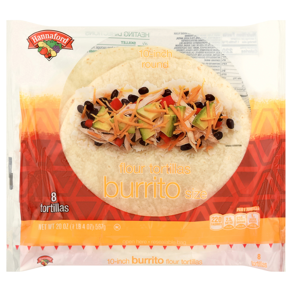Hannaford Flour Tortillas for Burritos 10 Inch - 8 ct