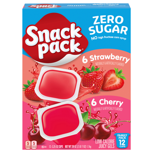 Snack Pack Zero Sugar Strawberry & Cherry Juicy Gels Cups - 12 ct