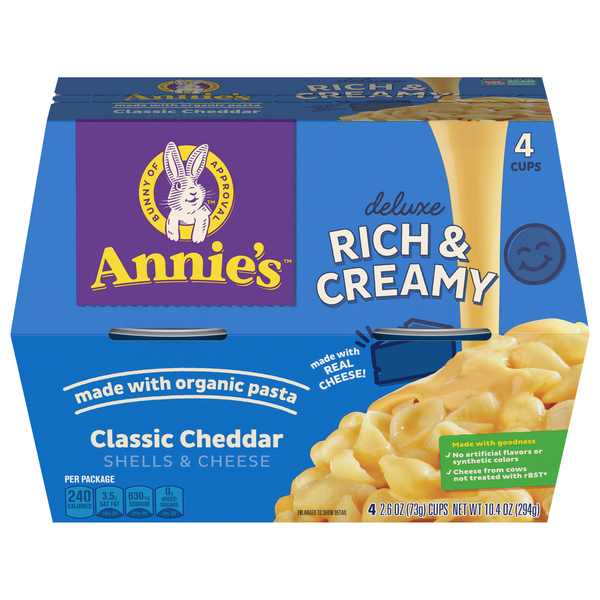 Annie's Deluxe Microwavable Classic Cheddar Shells & Cheese Cups - 4 ct
