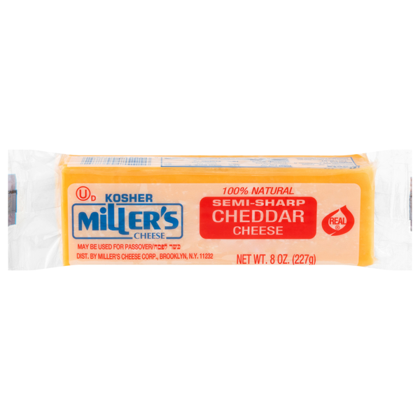 Miller's Kosher 100% Natural Semi-Sharp Cheddar Cheese Block