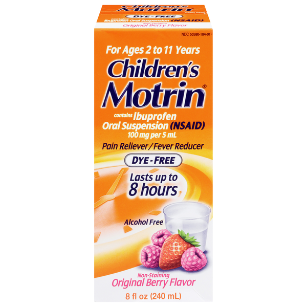 Motrin Children's Pain Fever Dye-Free Berry Ibuprofen Oral Suspension
