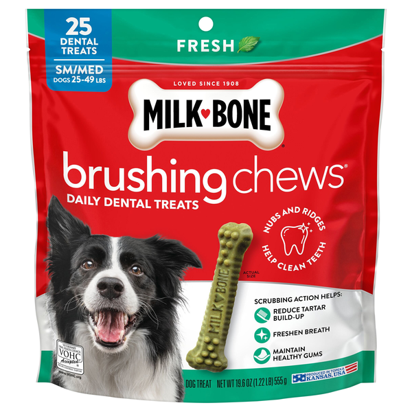 Milk-Bone Brushing Chews Fresh Breath Small-Med Dental Dog Treats - 25 ct