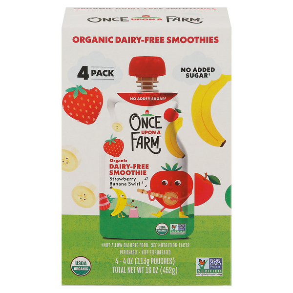 Once Upon A Farm Organic Dairy Free Strawberry Banana Swirl Smoothie 4 ct