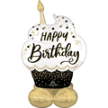 AirLoonz Birthday Black Gold Cupcake Decorative Air-Filled Balloon
