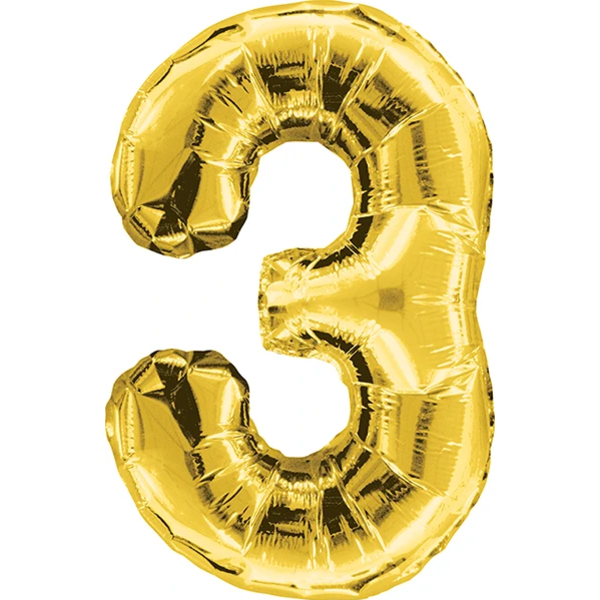 Shape Number 3 Gold Helium-Filled Balloon