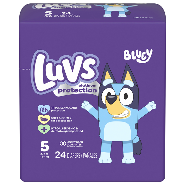 Luvs Platinum Protection Bluey Size 5 Baby Diapers 27+ lbs