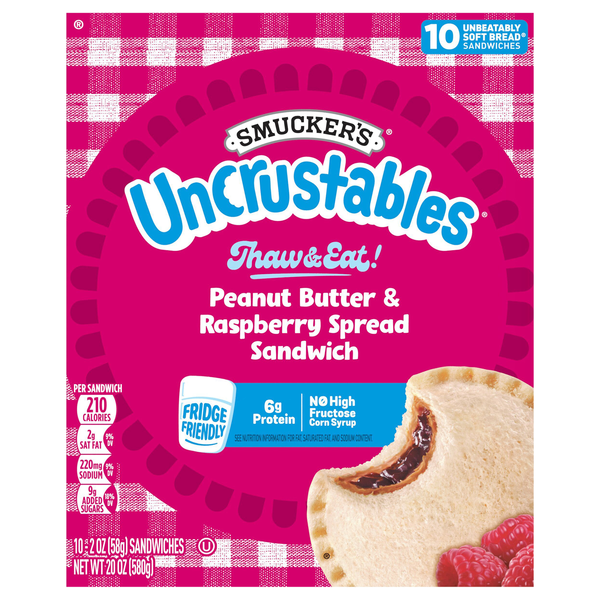 Smucker's Uncrustables Peanut Butter & Raspberry Spread Sandwich - 10 ct