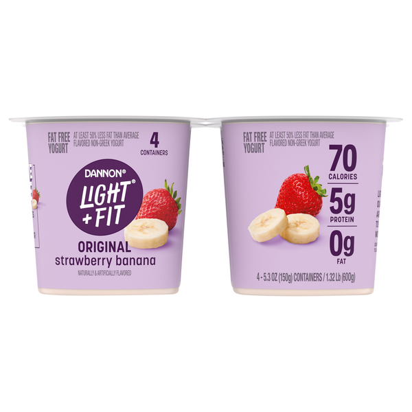Dannon Light + Fit Fat Free Splendid Strawberry Banana Yogurt Cups - 4 ct
