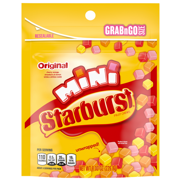 Starburst Original Mini Fruit Chews Candy Unwrapped Grab & Go Size