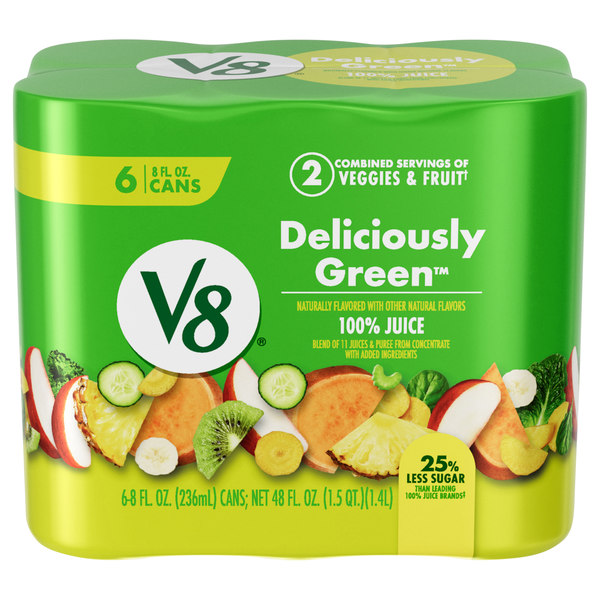 V8 Deliciously Green 100% Vegetable & Fruit Blend Juice - 6 pk
