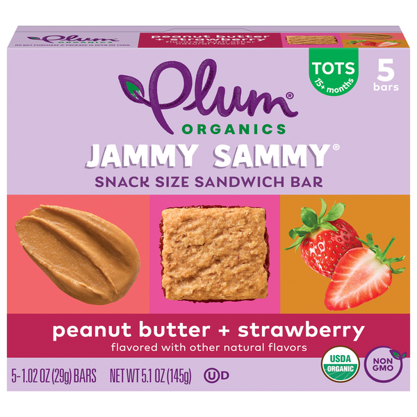 Plum Organics Tots Jammy Sammy PB & Strawberry Sandwich Bars - 5 ct