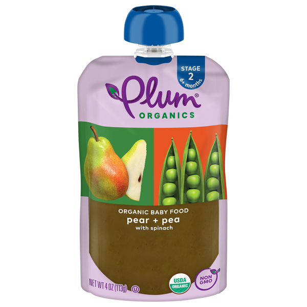 Plum Organics Stage 2 Baby Food Pear + Pea with Spinach