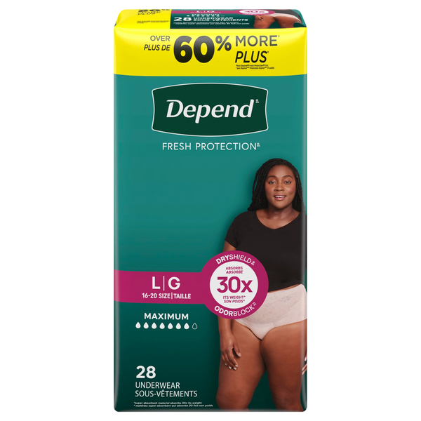 Depend Women's Fresh Protection Incontinence Underwear Maximum Blush L