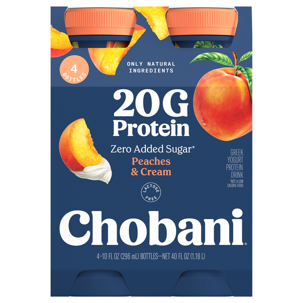 Chobani 20g Protein Lowfat Peaches & Cream Greek Yogurt Drink - 4 pk