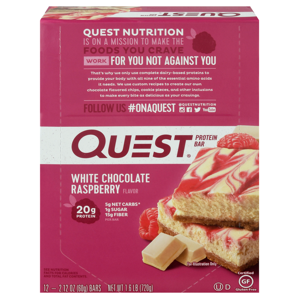 Quest Keto Friendly White Chocolate Raspberry 20g Protein Bars - 12 ct