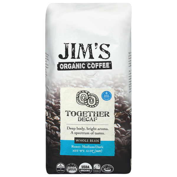 Jim's Organic Decaf Together Medium Dark Roast Whole Bean Coffee