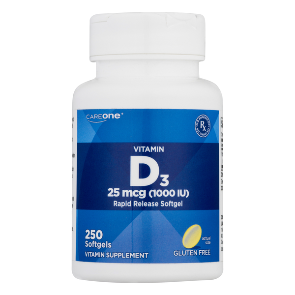CareOne Gluten Free 25mcg 1000 IU Vitamin D3 Softgels