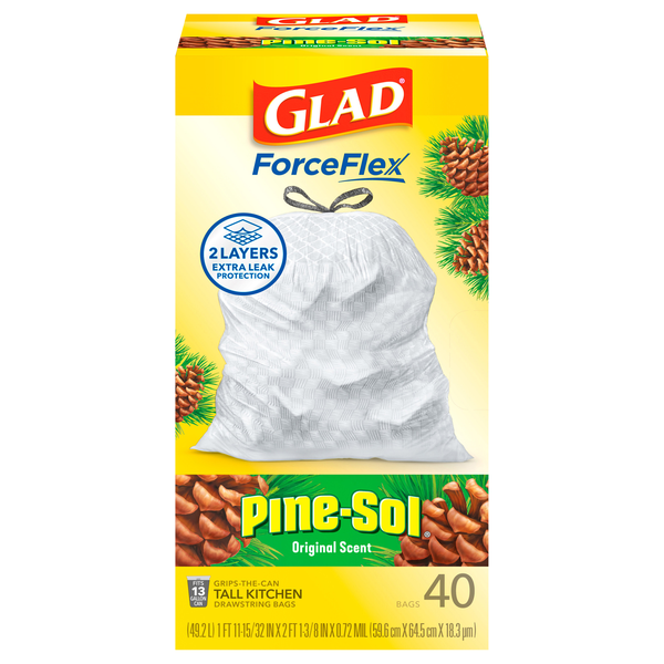 Glad ForceFlex Pine-Sol Tall Kitchen Drawstring Bags 13 Gallon