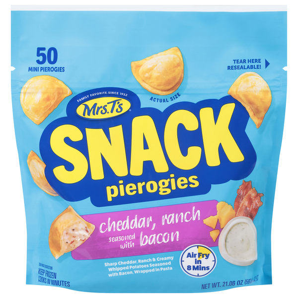 Mrs. T's Cheddar Ranch Seasoned with Bacon Snack Pierogies - 50 ct Frozen