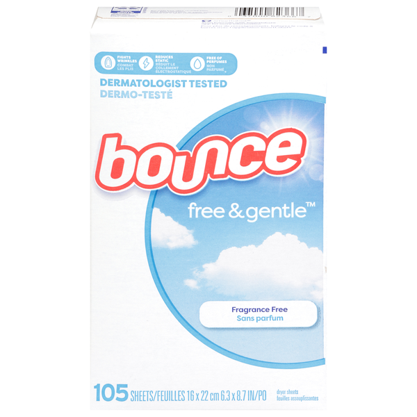 Bounce Free & Gentle Fragrance Free Dryer Sheets