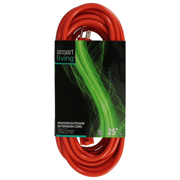 Smart Living Extension Cord Indoor/Outdoor Orange 25 Feet