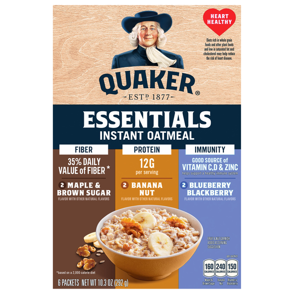 Quaker Essentials Fiber Protein & Immunity Instant Oatmeal - 6 ct